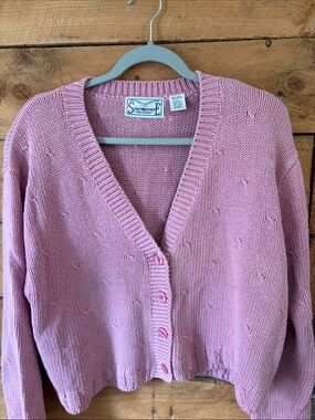 Pink Knit V-Neck Cardigan Sweater Vintage
